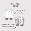 Coverzeichnung Schnittmuster Kinderhose Zoè + Nico Größen 86-140