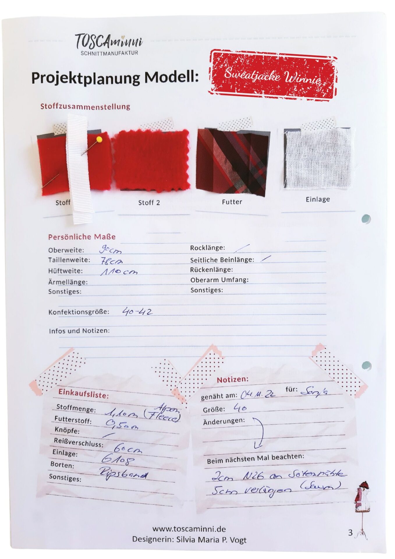 Projektplanung Jacke Winnie |01 TOSCAminni