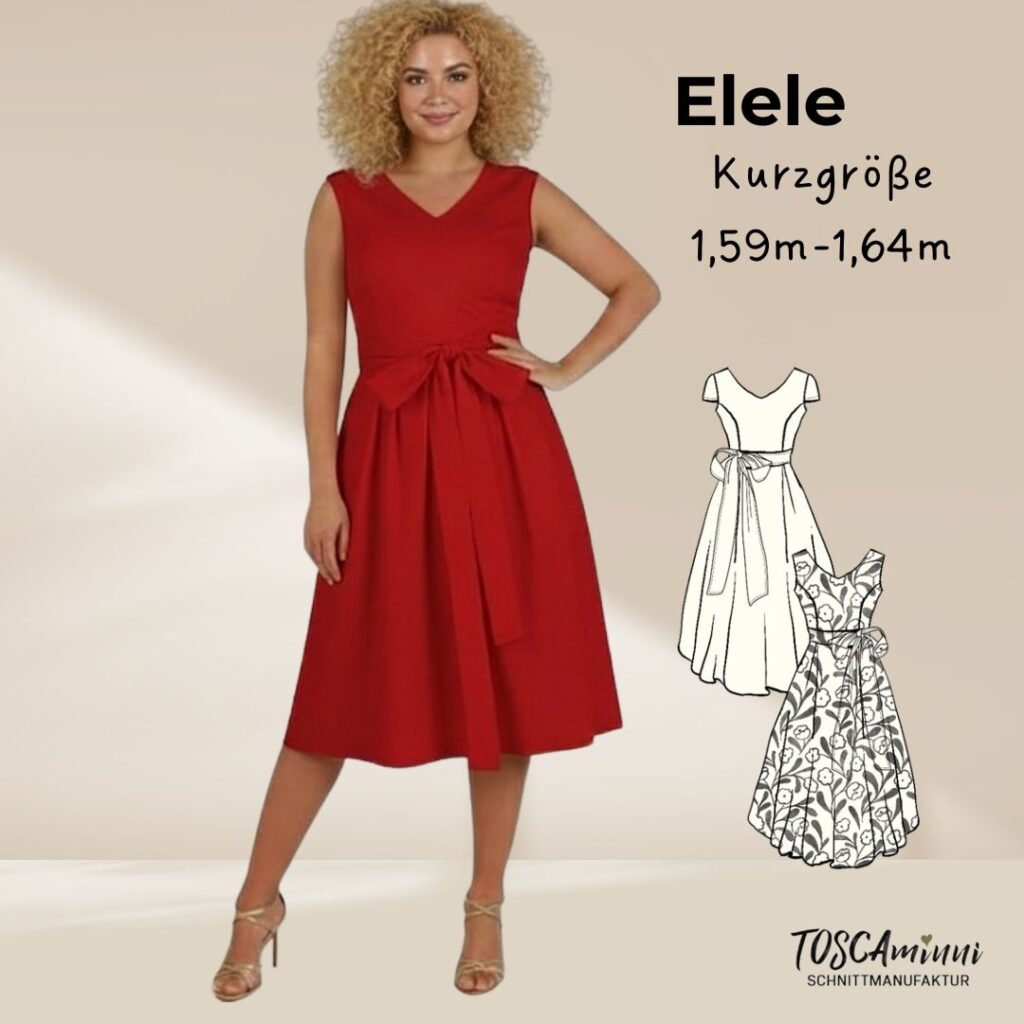 Schnittmuster Leinenkleid Elele Kurzgröße 1,59m-1,64m für kleine Frauen – Rotes Modell